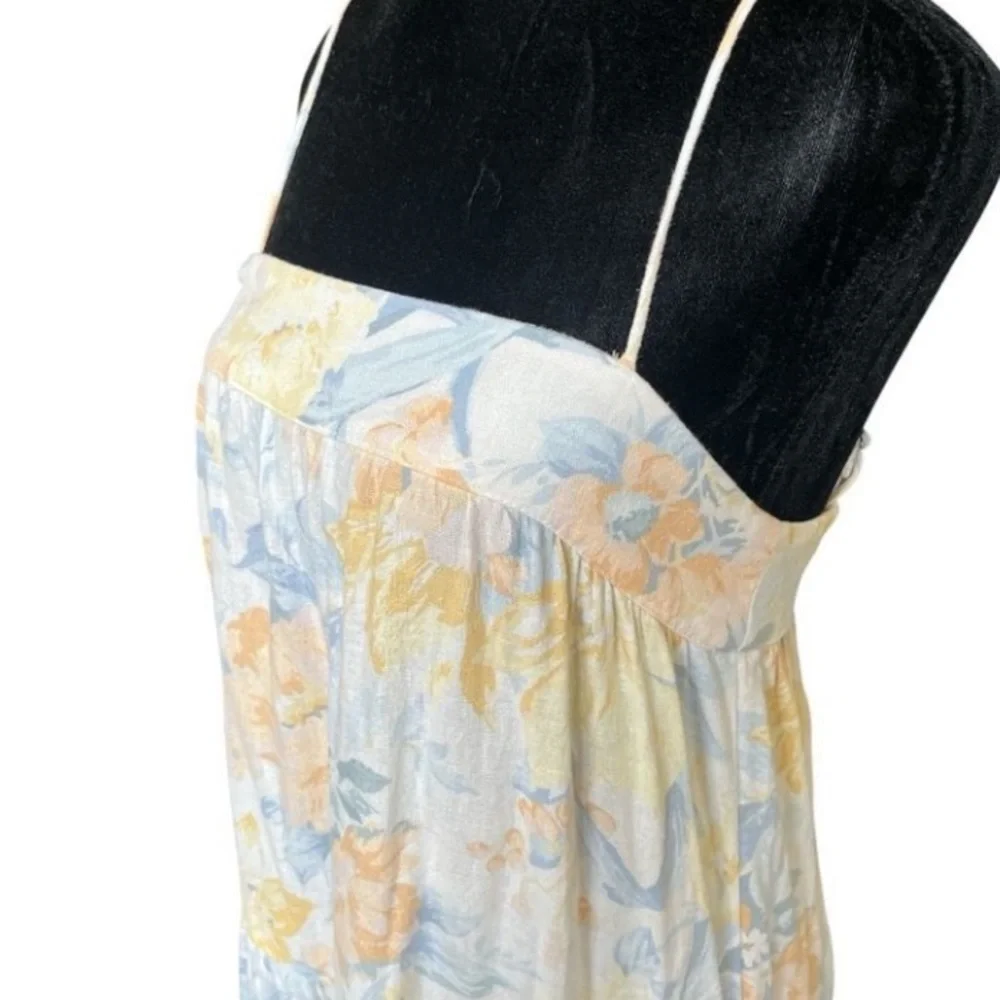 Abercrombie & Fitch Charlie linen maxi dress pastel yellow and blue size M Tall